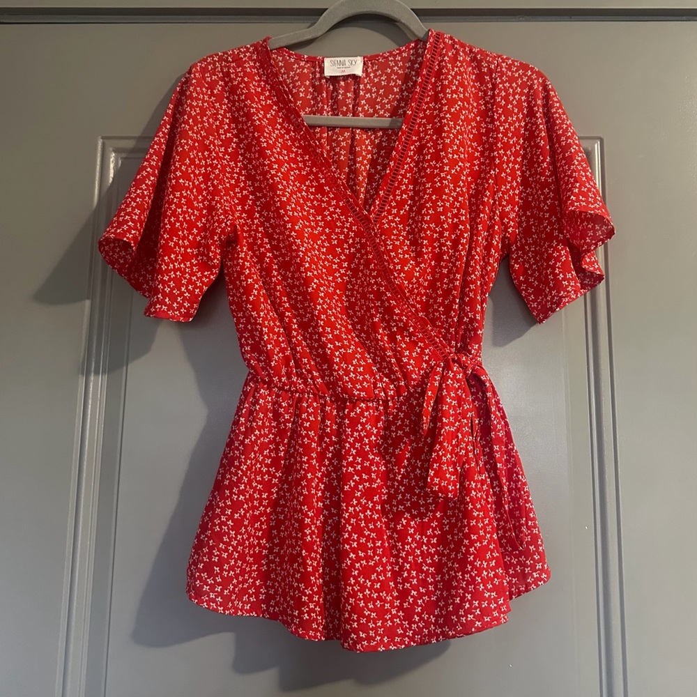 Sienna Sky Red Floral Wrap Blouse